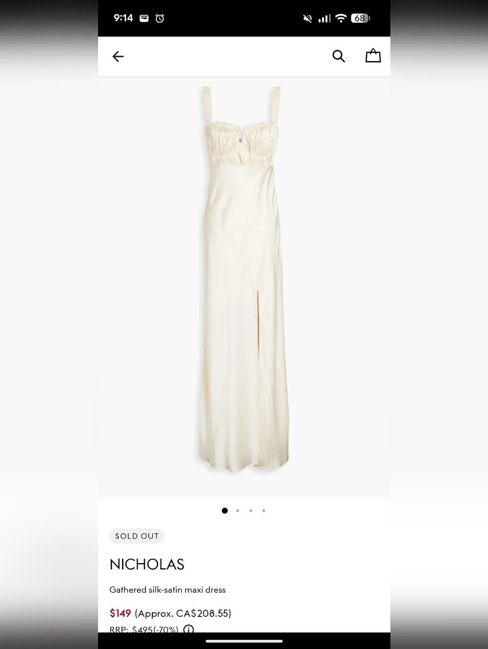 NICHOLAS Cream Silk-Satin Maxi Dress with Front Slit
